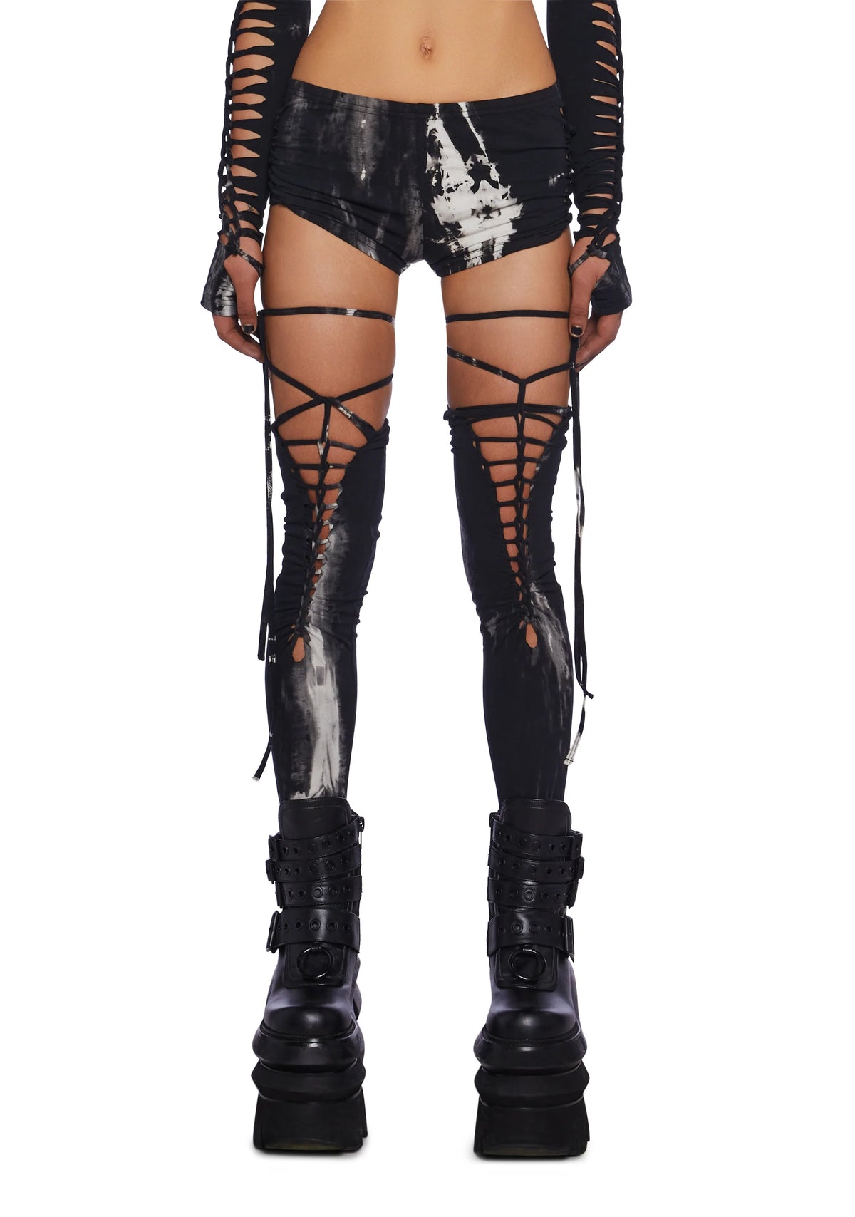 Sunset Trippy Bottoms & Stockings Set - Black