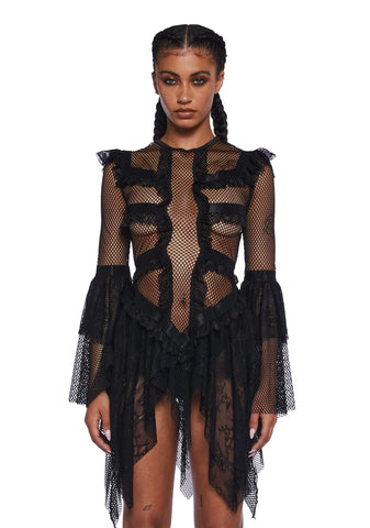 Saints & Sinners Fishnet Mini Dress - Black