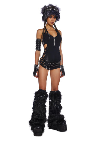 Endless Horizon Shredded Romper - Black