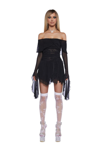 Whimsical Passage Mini Dress - Black