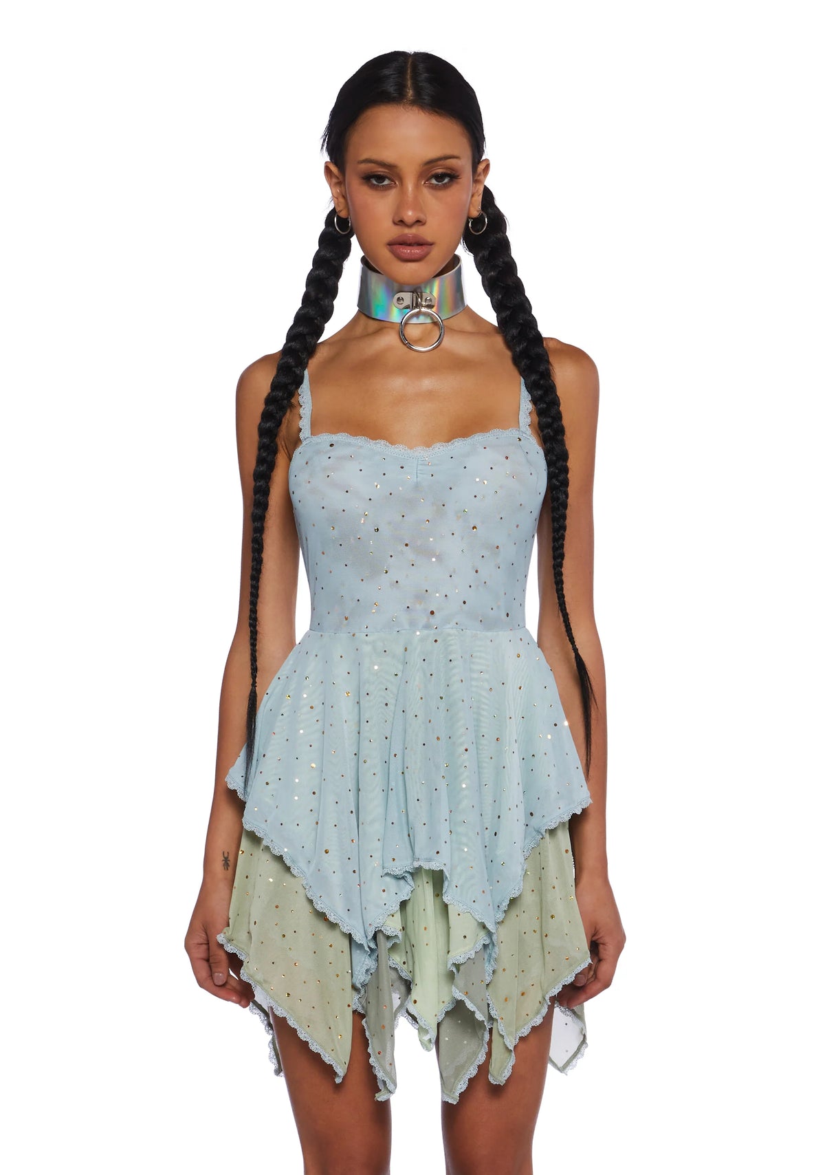 Sparkled Myths Handkerchief Dress - Green/Blue
