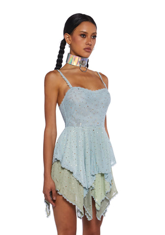 Sparkled Myths Handkerchief Dress - Green/Blue