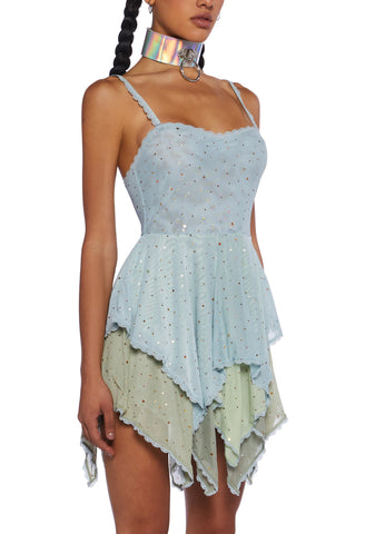 Sparkled Myths Handkerchief Dress - Green/Blue