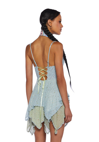 Sparkled Myths Handkerchief Dress - Green/Blue