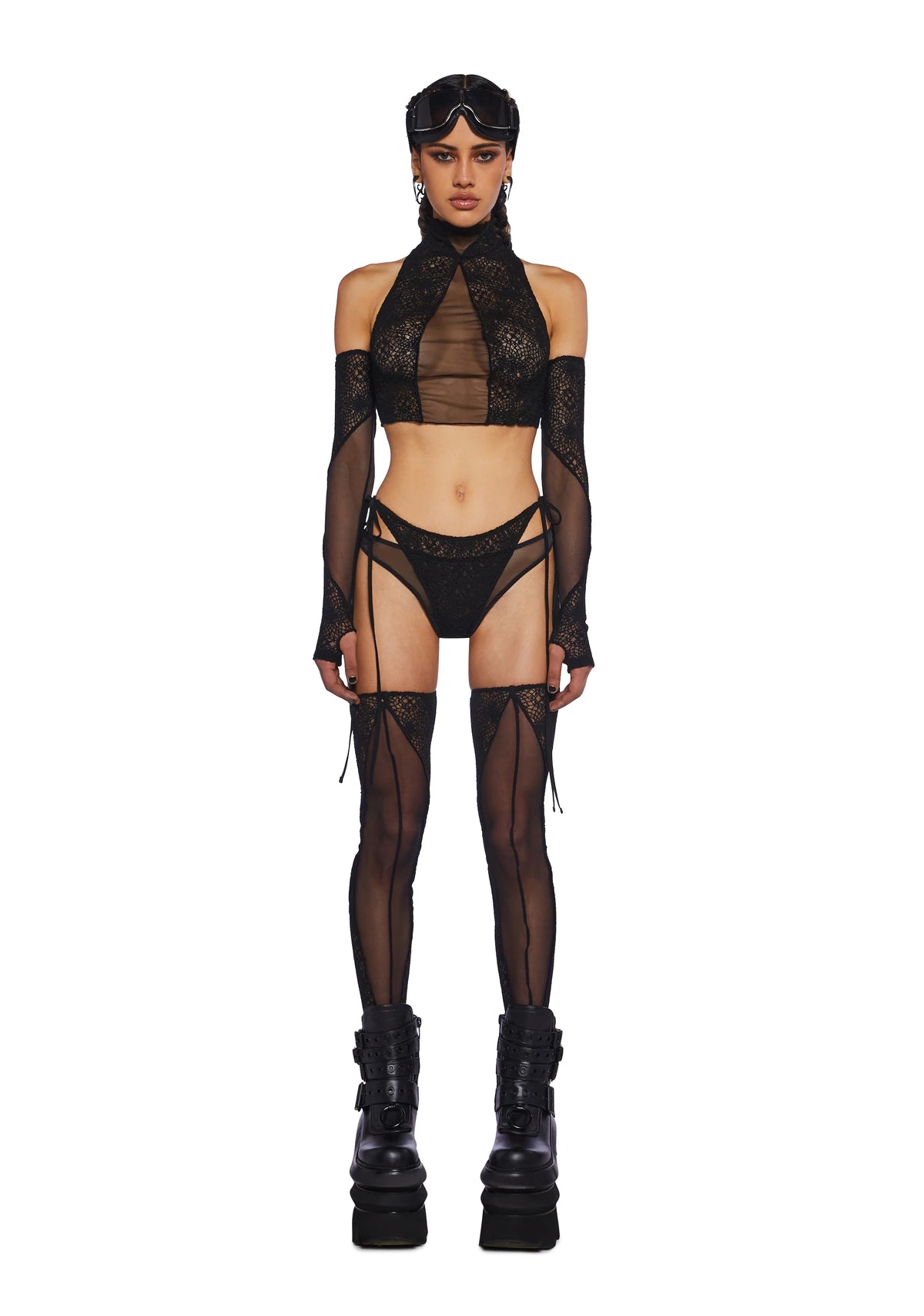 Mirage Mist Gloves And Stockings Set - Black