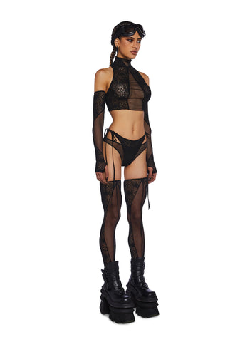 Mirage Mist Gloves And Stockings Set - Black