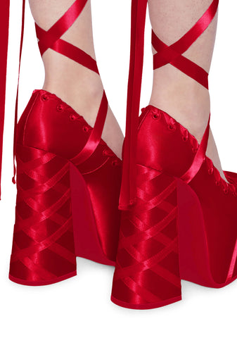 Sweet Sonata Ballet Wrap Heels- Red