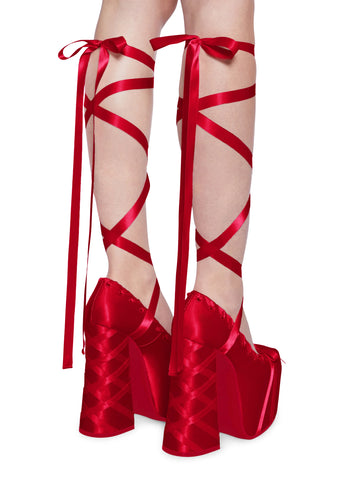 Sweet Sonata Ballet Wrap Heels- Red