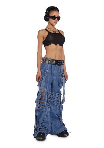 Super Cut Out Wide Leg Pants - Blue