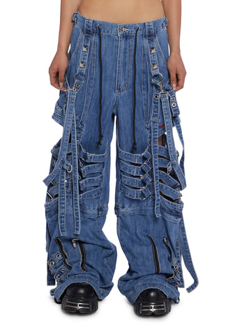 Super Cut Out Wide Leg Pants - Blue