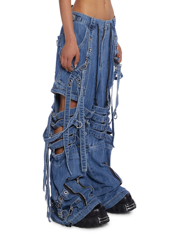 Super Cut Out Wide Leg Pants - Blue