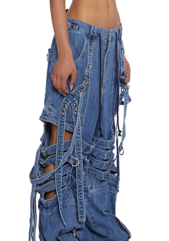 Super Cut Out Wide Leg Pants - Blue