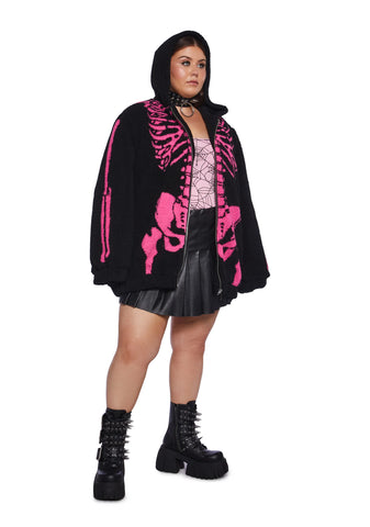 Plus Baring It All Skeleton Hooded Sherpa Jacket - Pink