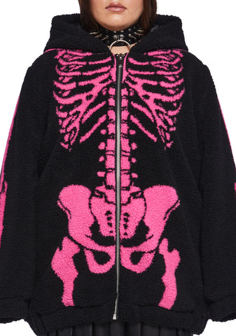 Plus Baring It All Skeleton Hooded Sherpa Jacket - Pink