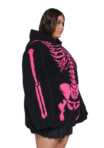 Plus Baring It All Skeleton Hooded Sherpa Jacket - Pink