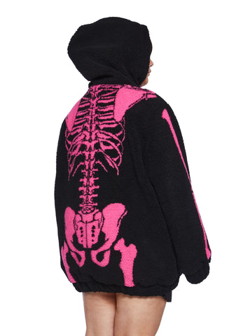 Plus Baring It All Skeleton Hooded Sherpa Jacket - Pink
