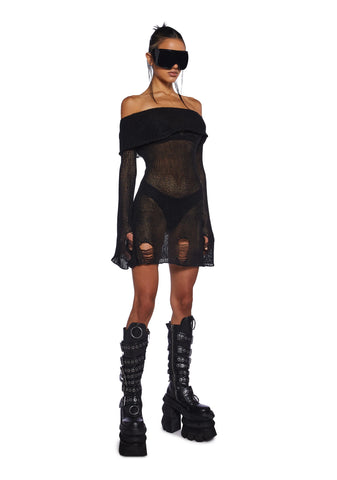 Chamber Distressed Sweater Dress - Black