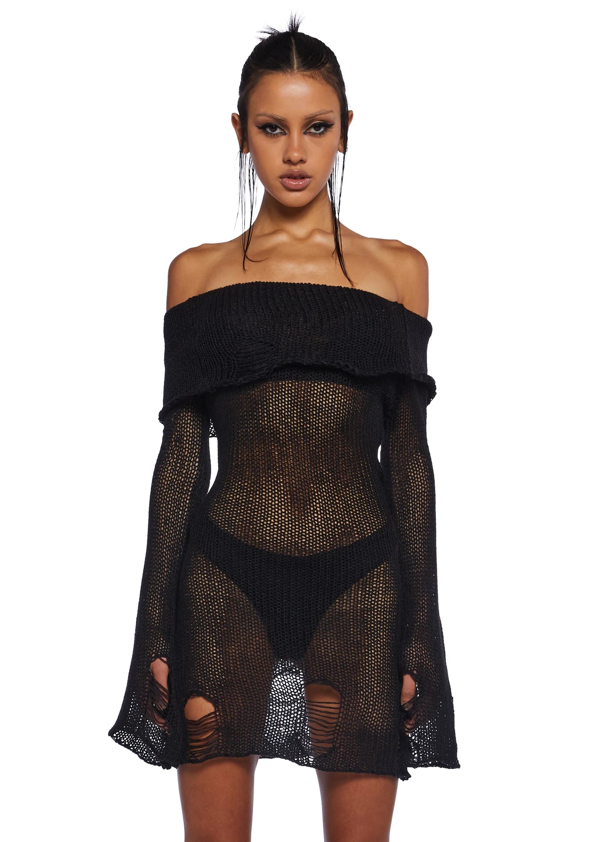 Chamber Distressed Sweater Dress - Black