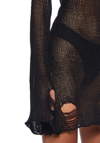 Chamber Distressed Sweater Dress - Black