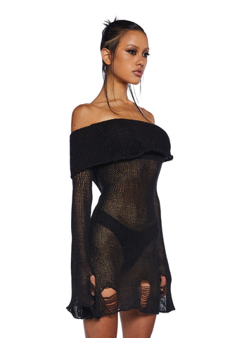 Chamber Distressed Sweater Dress - Black