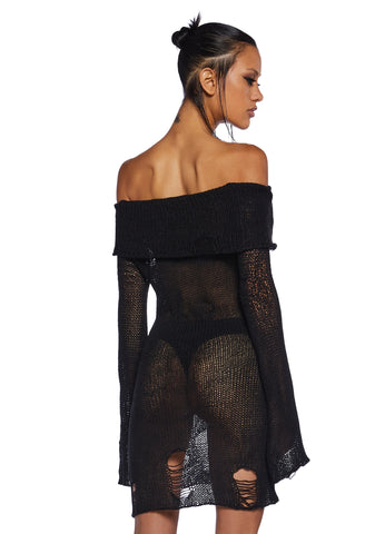 Chamber Distressed Sweater Dress - Black