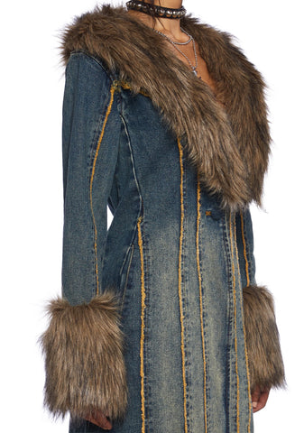 Off Beat Charm Denim Maxi Coat - Dark Blue