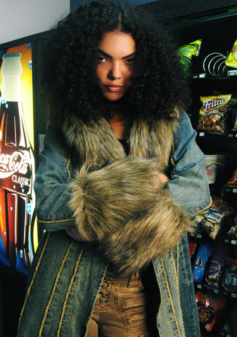 Off Beat Charm Denim Maxi Coat - Dark Blue