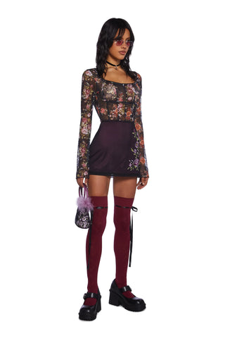 Once Loved Floral Corset Top - Black