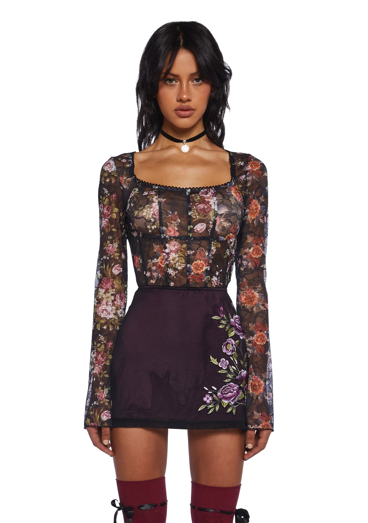 Once Loved Floral Corset Top - Black