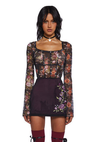 Once Loved Floral Corset Top - Black