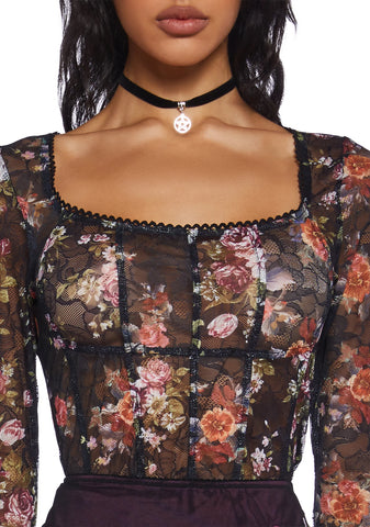 Once Loved Floral Corset Top - Black
