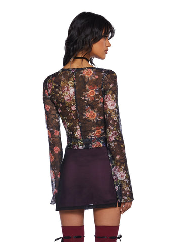Once Loved Floral Corset Top - Black