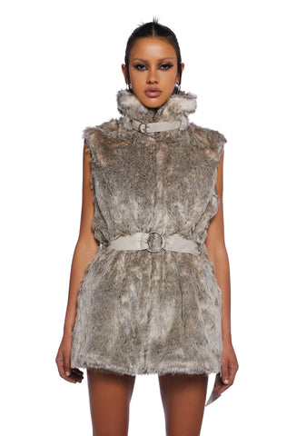 Chamber Faux Fur Jacket With Removable Sleeves - Light Brown