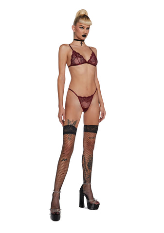 Heartless Lust Lace Thong - Burgundy