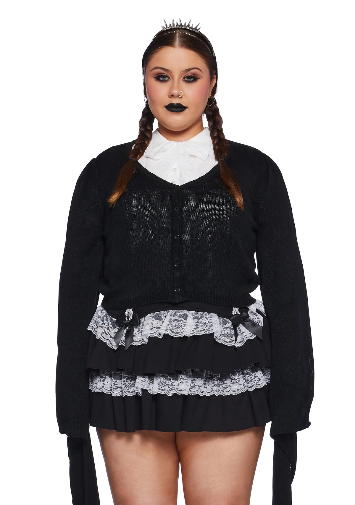 Plus Black Balloon Knit Cardigan