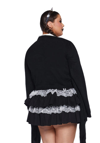 Plus Black Balloon Knit Cardigan