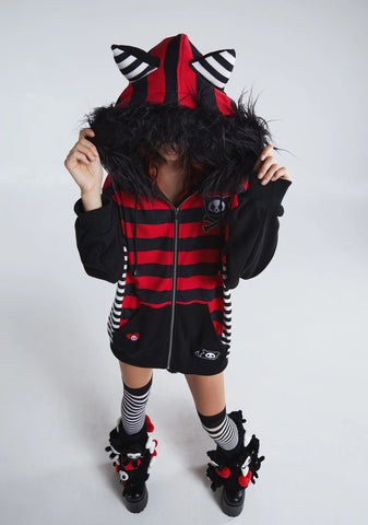 Stripes And Tails Oversized Graphic Hoodie