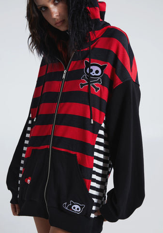 Stripes And Tails Oversized Graphic Hoodie