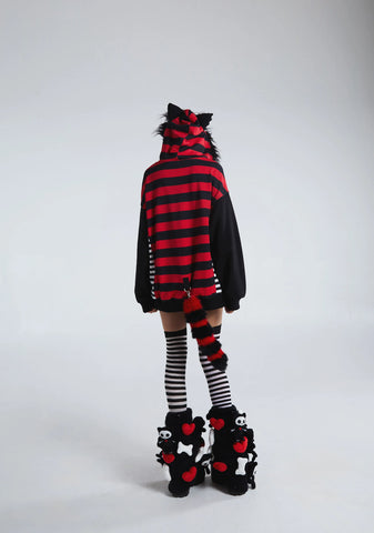 Stripes And Tails Oversized Graphic Hoodie