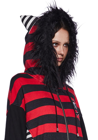 Stripes And Tails Oversized Graphic Hoodie