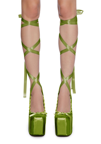 Sweet Sonata Ballet Wrap Heels - Green
