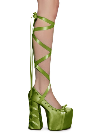 Sweet Sonata Ballet Wrap Heels - Green