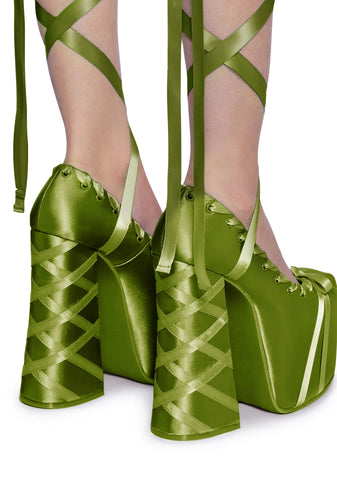 Sweet Sonata Ballet Wrap Heels - Green