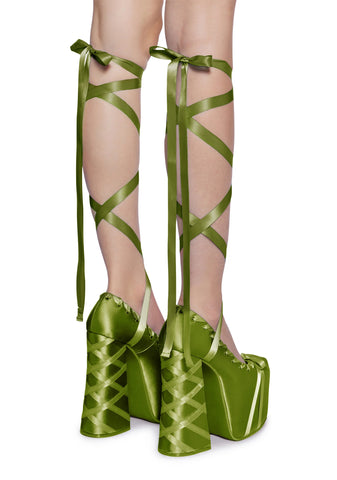 Sweet Sonata Ballet Wrap Heels - Green