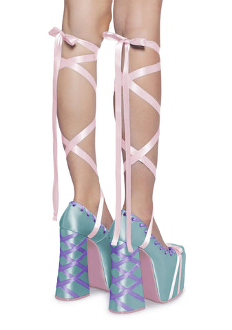 Sweet Sonata Ballet Wrap Heels - Blue/Pink