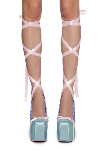 Sweet Sonata Ballet Wrap Heels - Blue/Pink