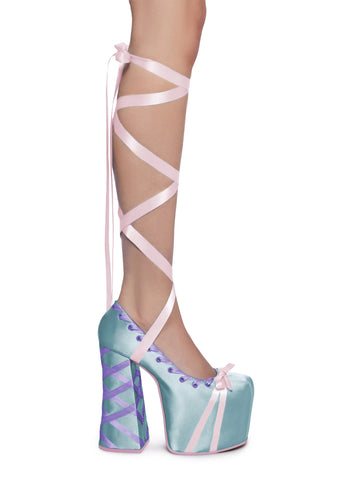 Sweet Sonata Ballet Wrap Heels - Blue/Pink