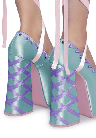 Sweet Sonata Ballet Wrap Heels - Blue/Pink