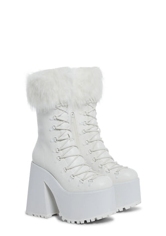 Snow Bunny Lace-Up Boots - White