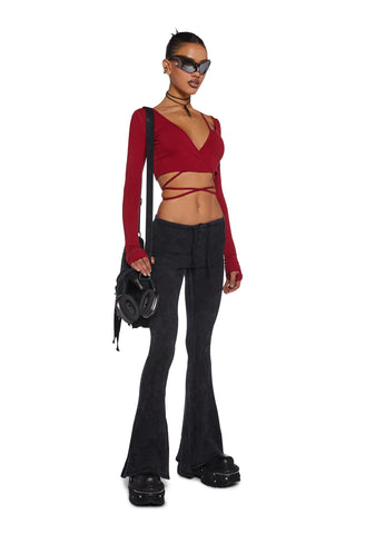 Fader Ribbed Wrap Top - Red